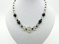 Vintage 30s Art Deco Monochrome Black and White Crystal Glass Bead Necklace