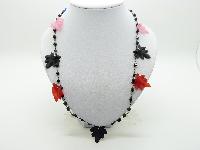 Vintage 70s Fab Black Bead with Multicoloured Leaf Shaped Charms Necklace