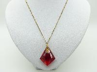 £23.00 - Vintage 30s Pretty Red Czech Crystal Glass Drop Pendant and Chain 45cms