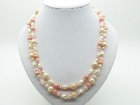 Vintage 50s Two Row Pink and White Glass and Lucite Bead Necklace 57cms