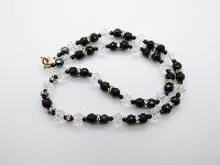 Vintage 50s Black and White Crystal Bead Necklace with Diamantes 58cms