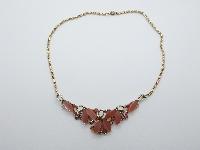 Vintage 50s Pretty Orange Lucite Moonglow and AB Diamante Necklace 44cms 