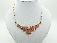 Vintage 50s Pretty Orange Lucite Moonglow and AB Diamante Necklace 44cms 