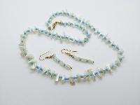 £12.00 - Lovely Mother of Pearl Chip and Glass Turquoise Bead Necklace and Earrings Set