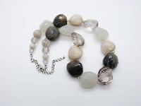 Lovely Chunky Four Colour Neutral Tones Lucite Plastic Faceted Bead Necklace 47cms