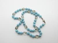Vintage 50s Hand Knotted Turquoise and Crystal Glass Bead Necklace 56cms