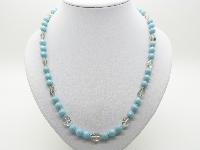 Vintage 50s Hand Knotted Turquoise and Crystal Glass Bead Necklace 56cms
