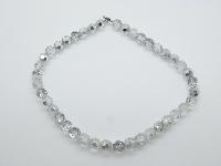 Vintage 50s STYLE Two Tone Crystal and Silver Glass Bead Necklace 44cms