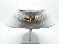 Vintage 50s Amazing Three Row AB Crystal Glass Bead Necklace with Diamante Clasp 50cms 