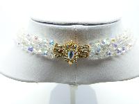 Vintage 50s Amazing Three Row AB Crystal Glass Bead Necklace with Diamante Clasp 50cms 