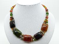 Vintage 70s Attractive and Unique Green and Amber Lucite Bead Necklace 49cms