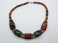 Vintage 70s Attractive and Unique Green and Amber Lucite Bead Necklace 49cms