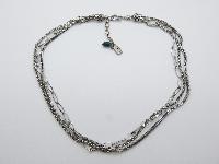 Signed Monet Unusual and Ornate Three Row Silver Plated Chain Necklace 