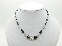£20.00 - Vintage 30s Monochrome Black and White Crystal Glass Bead Necklace 43cms Long