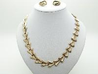 Vintage 30s Lovely Rose Gold Plated Geometric Design Link Necklace and Clip On Earrings Set