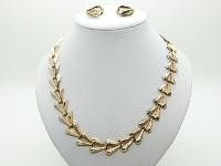 Vintage 30s Lovely Rose Gold Plated Geometric Design Link Necklace and Clip On Earrings Set