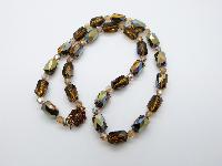 Vintage 50s AB Brown Crystal Glass Bead Necklace Flower Diamante Clasp 53cms Long