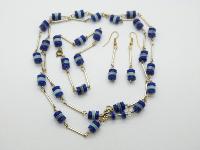 Vintage 60s Two Tone Blue Rondel Bead Necklace Bracelet and Earring Set