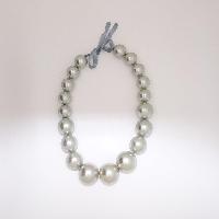 Vintage 50s Style Classy Chunky Silver Grey Graduating Pearl Bead Necklace 