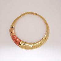 Vintage 1980s Designer Goldtone Peach Pink Enamel Collar Statement Necklace