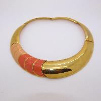 Vintage 1980s Designer Goldtone Peach Pink Enamel Collar Statement Necklace