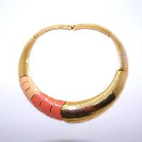 Vintage 1980s Designer Goldtone Peach Pink Enamel Collar Statement Necklace