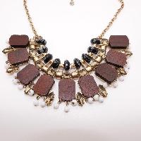 Unique and Unusual Wood Glass Bead and Diamante Statement Dropper Necklace