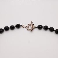 Classy Black Glass Bead Necklace with Cornelian Faceted Cut Drop Pendant 