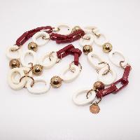Long Red and White Plastic Gold Balls Necklace