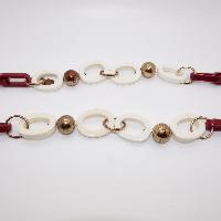 Long Red and White Plastic Gold Balls Necklace