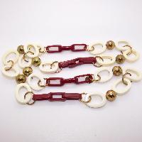 Long Red and White Plastic Gold Balls Necklace