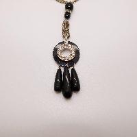 Vintage 30s Style Black Glass and Diamante Pendant Tassel Flapper Necklace