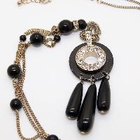£12.00 - Vintage 30s Style Black Glass and Diamante Pendant Tassel Flapper Necklace