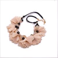 Pretty Nude Peach Coloured Flower Necklace with Glass Bead Dropper Necklace