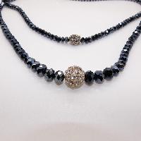 Stunning Double Row Grey Glass Crystal Bead Necklace Diamante Necklace
