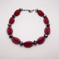 Chunky Maroon Red and Grey Glass Bead Statement Necklace STATEMENT PIECE