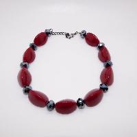 Chunky Maroon Red and Grey Glass Bead Statement Necklace STATEMENT PIECE
