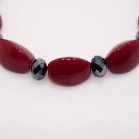 Chunky Maroon Red and Grey Glass Bead Statement Necklace STATEMENT PIECE