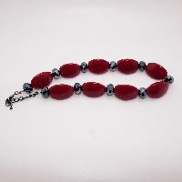 Chunky Maroon Red and Grey Glass Bead Statement Necklace STATEMENT PIECE