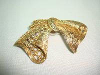 Vintage 60s Unusual and Unique Gold Marcasite Stylised Bow Shaped Brooch