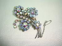 Vintage 1950s Aurora Borealis Rhinestone Diamante Flower Spray Brooch 