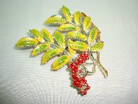 1960s Signed Exquisite Leaf Series Mountain Ash Leaf and Berry Brooch