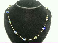 Vintage Art Deco 30s Pretty Rolled Gold End of Day Glass Bead Necklace