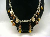 1950s Citrine Glass Lucite Bead Dangle Drop Necklace
