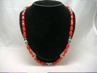 Vintage 50s Long Red Czech Glass Bead Necklace WOW