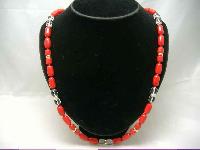 Vintage 50s Long Red Czech Glass Bead Necklace WOW