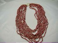 1950s Amazing 12 Row Red Pink Gold Lucite Bead Necklace