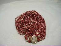 1950s Amazing 12 Row Red Pink Gold Lucite Bead Necklace