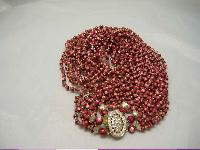 1950s Amazing 12 Row Red Pink Gold Lucite Bead Necklace