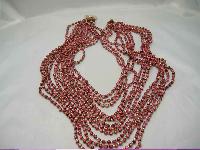 1950s Amazing 12 Row Red Pink Gold Lucite Bead Necklace